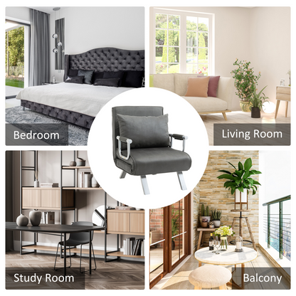 Sofa Bed Foldable Portable Armchair Sleeper Lounge  Pillow Dark Grey