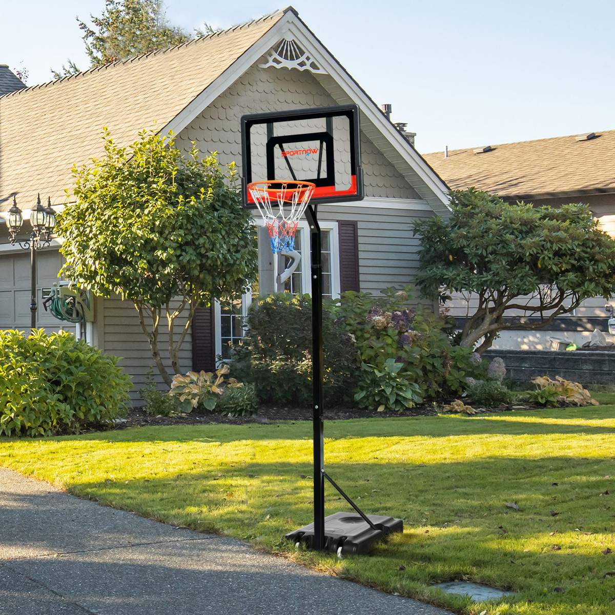 2.1-2.6m Basketball Hoop and Stand with Weighted Base, Portable on Wheels