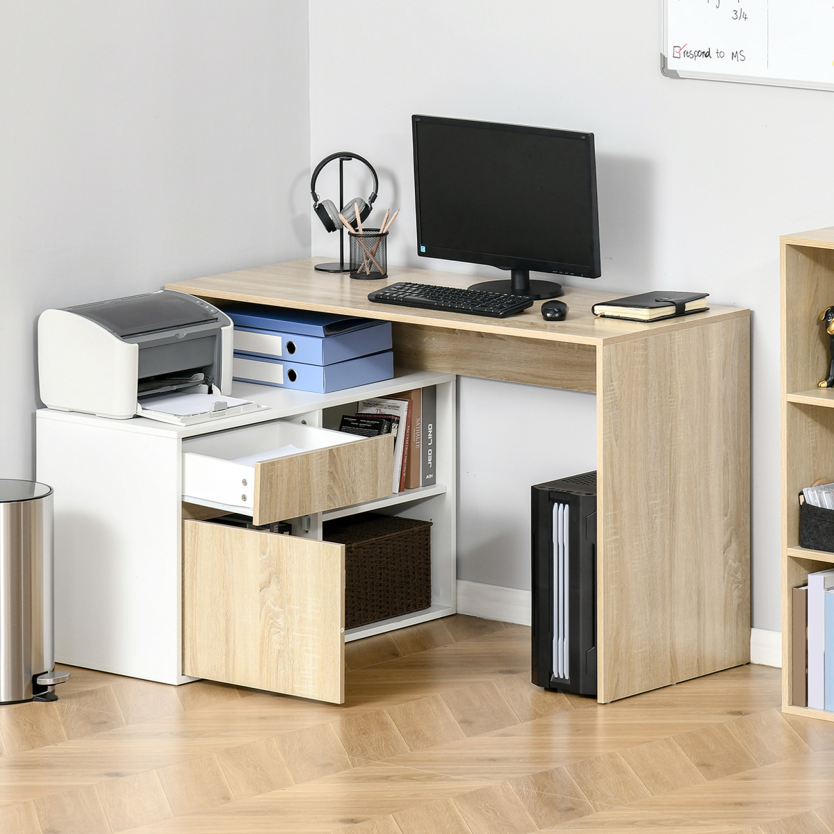 L-Shaped Corner Computer Desk  Oak and White