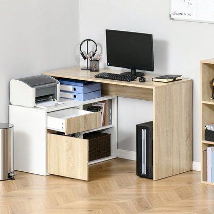 L-Shaped Corner Computer Desk  Oak and White
