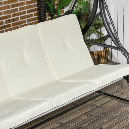 Outsunny 3 Seater Canopy Swing Chair Porch Hammock Bed Rocking Bench Cream White