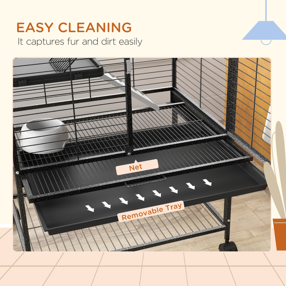 PawHut Ferret Cage 136cm Rolling Small Animal Cage w/ 3 Doors, Storage Shelf