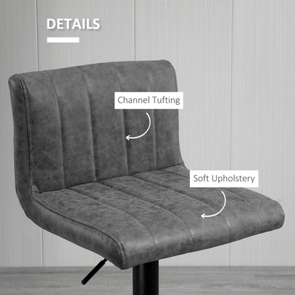 HOMCOM Barstools Set of 2 Adjustable Height Bar Chairs with Footrest, Grey