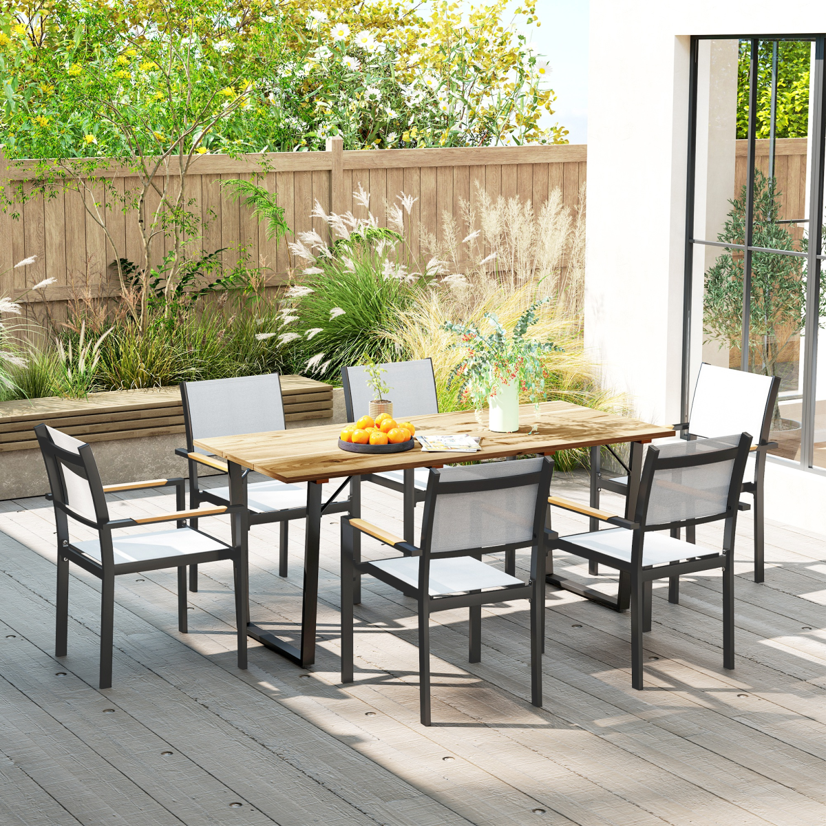 Outsunny Wooden Garden Table for 6 with 5cm Parasol Hole for Balcony Terrace