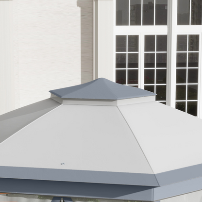 Hexagon Pop Up Gazebo Double Roof Netting, 4m x 4m, Grey w/ Mesh, 4x4m