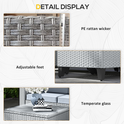 Outsunny 5 PCs Rattan Garden Furniture Set with Glass Coffee Table, Grey