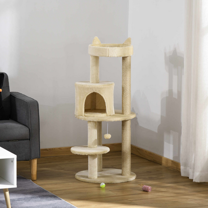3-Tier Deluxe Cat Activity Tree Scratching Posts  Kitten Beige Pawhut