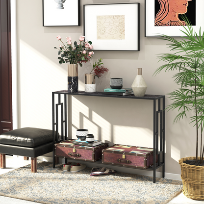 Console Table  2 Shelves MDF Steel Frame in Art Deco Square Style 76x106cm