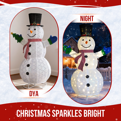 1.7M Lighted Snowman Holding Small Tree Christmas Yard Decorations, Pre-lit Pull Up Snowman with 200 Warm White LEDs, for Xmas Outdoor Holiday Indoor Decor Lighted Holiday Displays, White