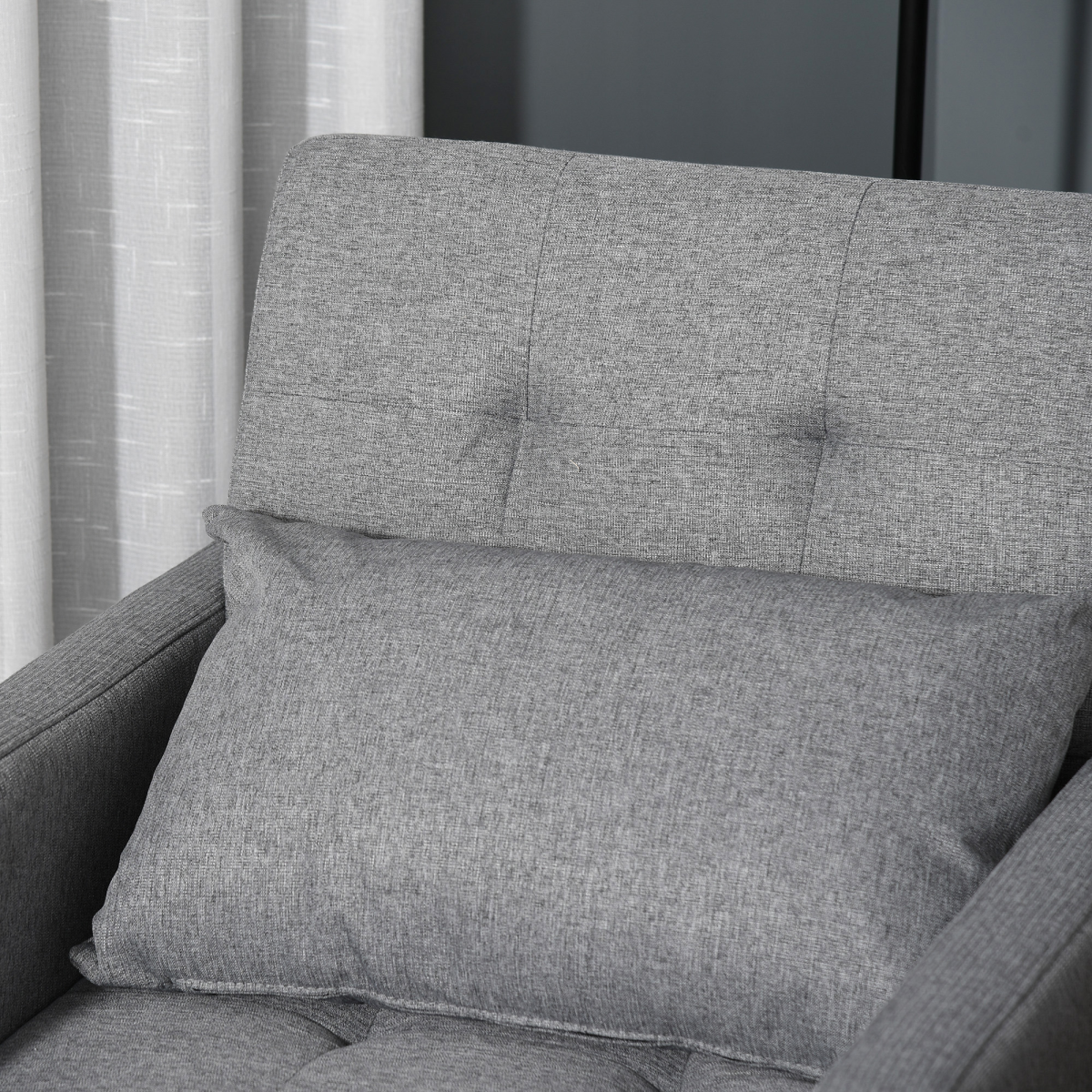 HOMCOM Convertible Single Chair Bed with Tufted Upholstered Fabric, Grey