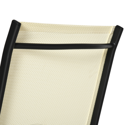 Set of 2 Foldable Metal Garden Chairs Dining Seat Yard Furniture Beige