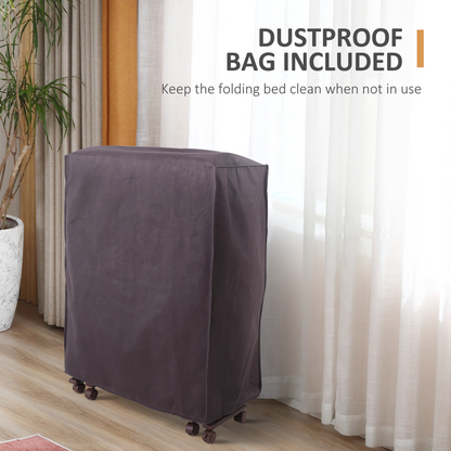 Folding Bed with Mattress & Wheels, Adjustable Backrest, Brown