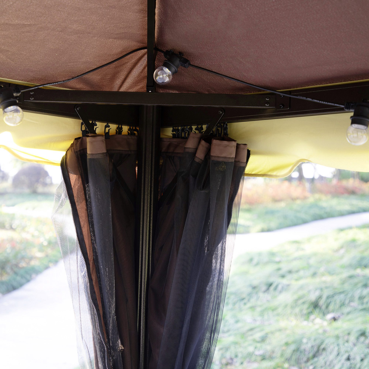 Metal Frame Gazebo with Sides Aluminium Metal Canopy Nets Coffee