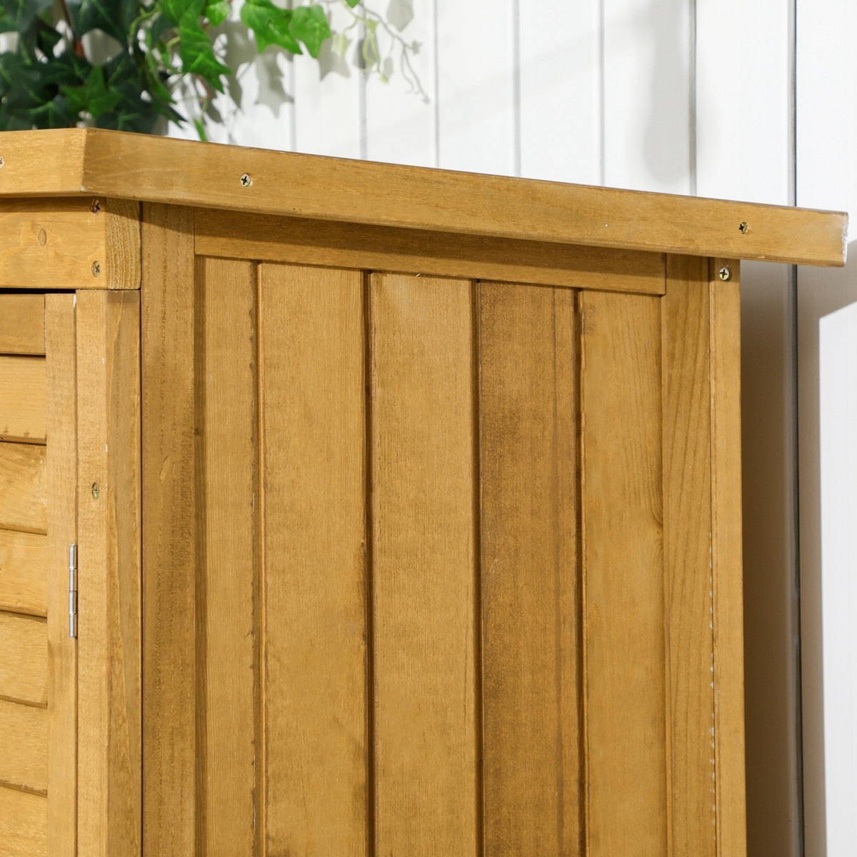 Wooden Garden Storage Shed Unit with 3-Tier Shelves Tool Cabinet Organizer