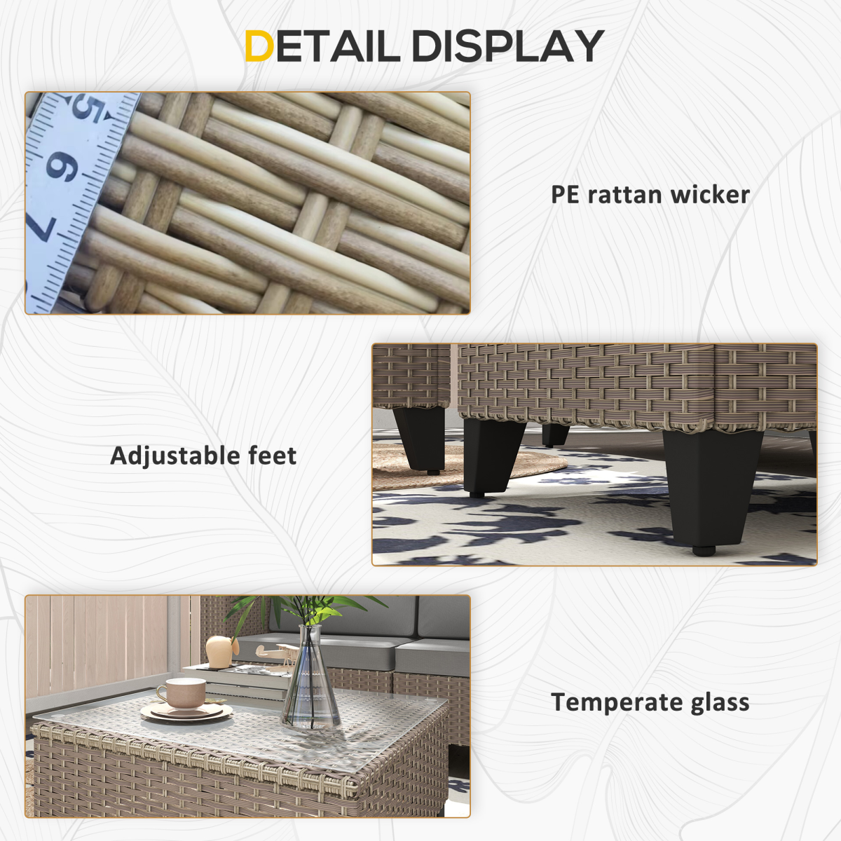Outsunny 5 PCs Rattan Garden Furniture Set with Glass Coffee Table, Brown