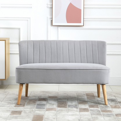Modern Double Seat Sofa Compact Loveseat Couch Padded Velvet Wood Legs, Grey