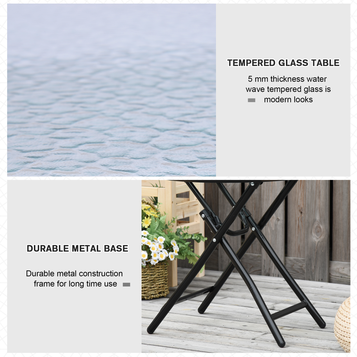 Folding Garden Table Round Foldable Table with Safety Buckle Black