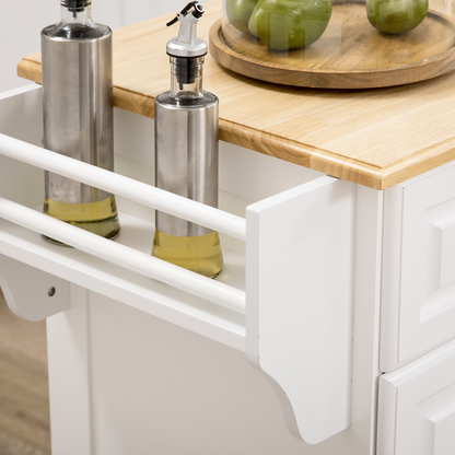 Kitchen Storage Trolley with Adjustable Shelf Rolling Kitchen Island White