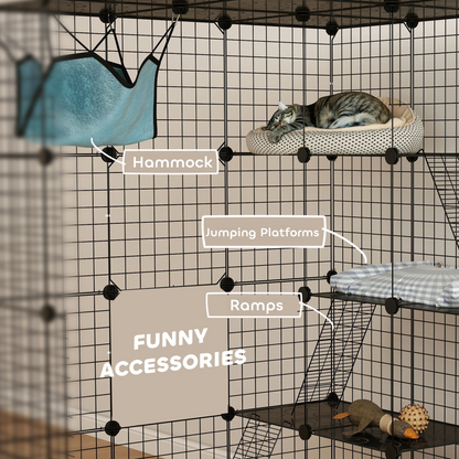 PawHut DIY 4 Tier Cat Cage Indoor with Hammock, Ramps, Doors, for 1-3 Cats
