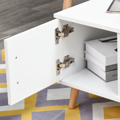 Coffee Table with Storage, Sofa Side Table with Shelf & Drawer White