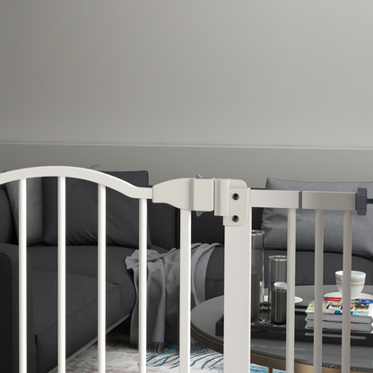 PawHut 74-80cm Adjustable Metal Pet Gate Safety Barrier w/ Auto-Close White