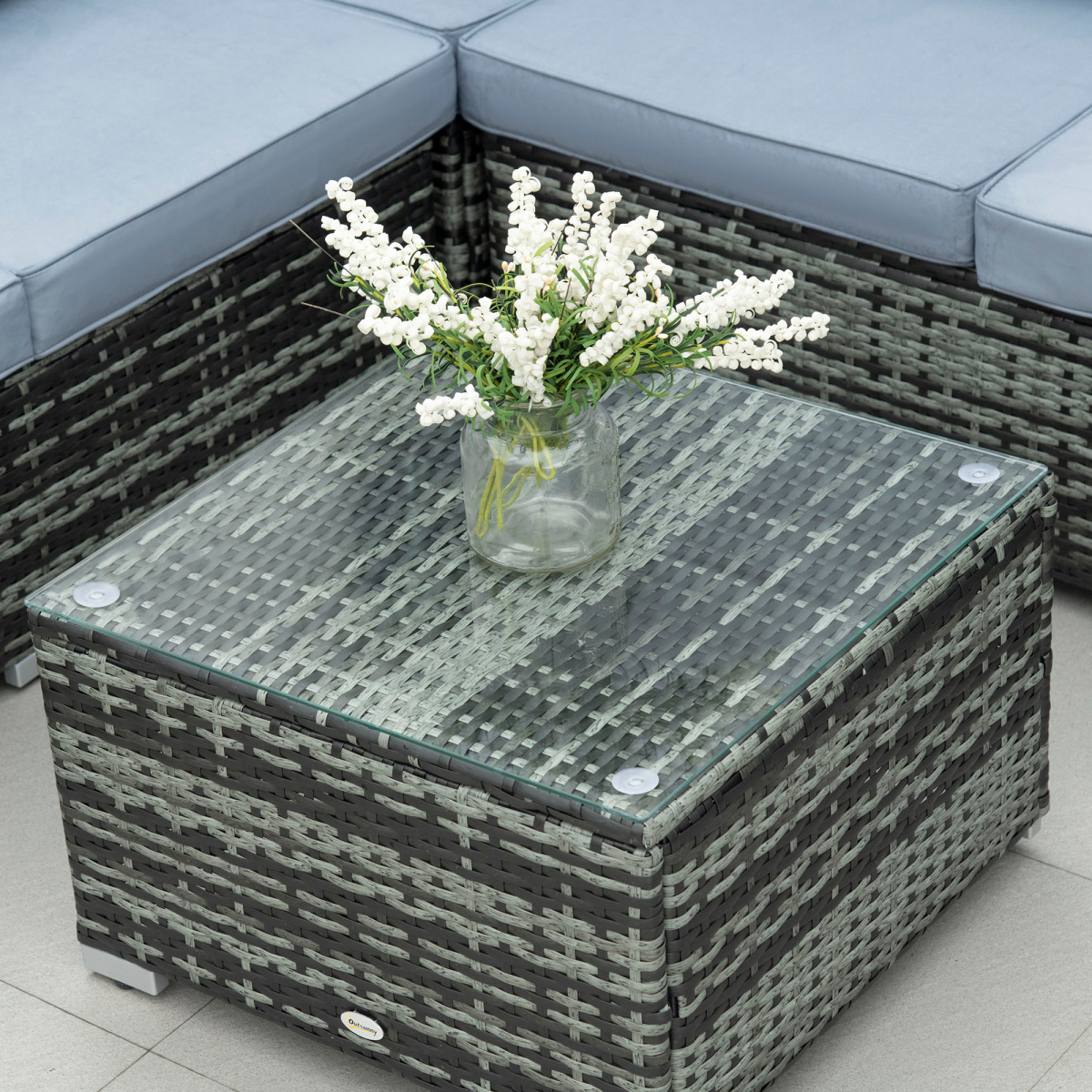 Outsunny 4 Pieces Rattan Furniture Sofa Set Chair w/ Corner Sofa Loveseat Grey