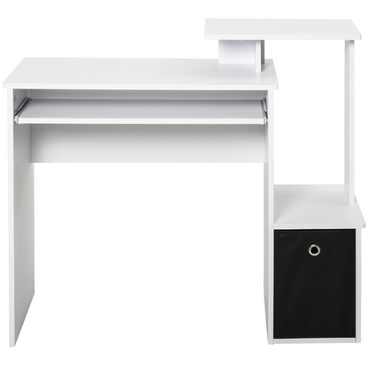 Computer Desk with Sliding Keyboard Tray Storage Drawer Shelf White