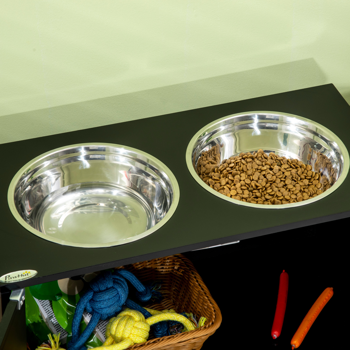 Raised Dog Bowls for Large Dogs Feeding Station Stand, Storage -  Pawhut