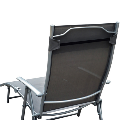 Sun Lounger Recliner w/ Pillow Foldable 7 Levels Textilene Grey