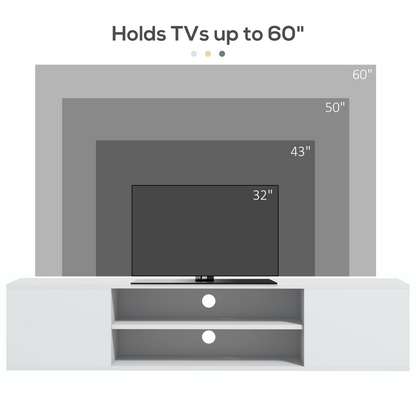 HOMCOM Floating TV Unit for 60" TVs W/ Shelves and Cabinets, White