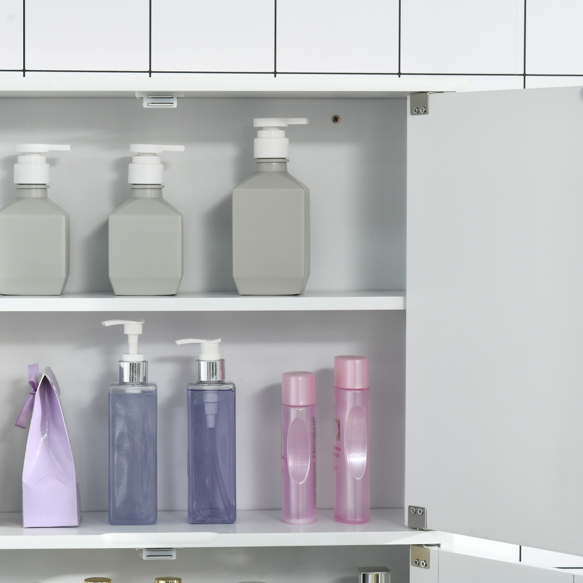 Bathroom Mirror Cabinet, Wall Mounted Storage Cupboard Double Doors White