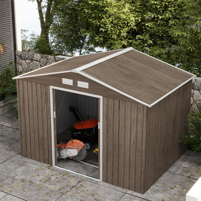 Outsunny Garden Shed with Double Locking Doors, Floor Foundation, Brown