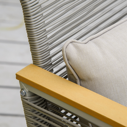 4-Seater Patio Wicker Sofa, Metal Frame PE Rattan Tempered Glass Table Grey