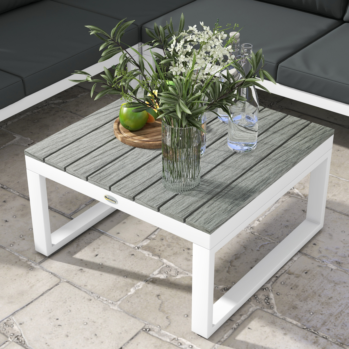 Outsunny 4 PCs Garden Set w/ 5-Level Recline Corner Conversation Sofa Set White
