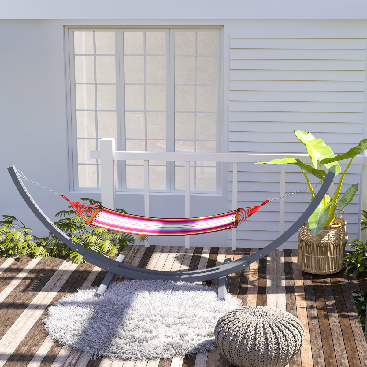 Solid Wood Crescent Arc Hammock Stand - Stylish & Sturdy Home Decor