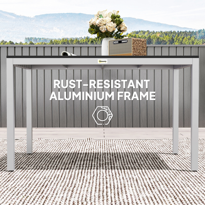 Outsunny 120 x 70 cm Garden Table for 4-6 with Aluminium Frame, Slatted Top