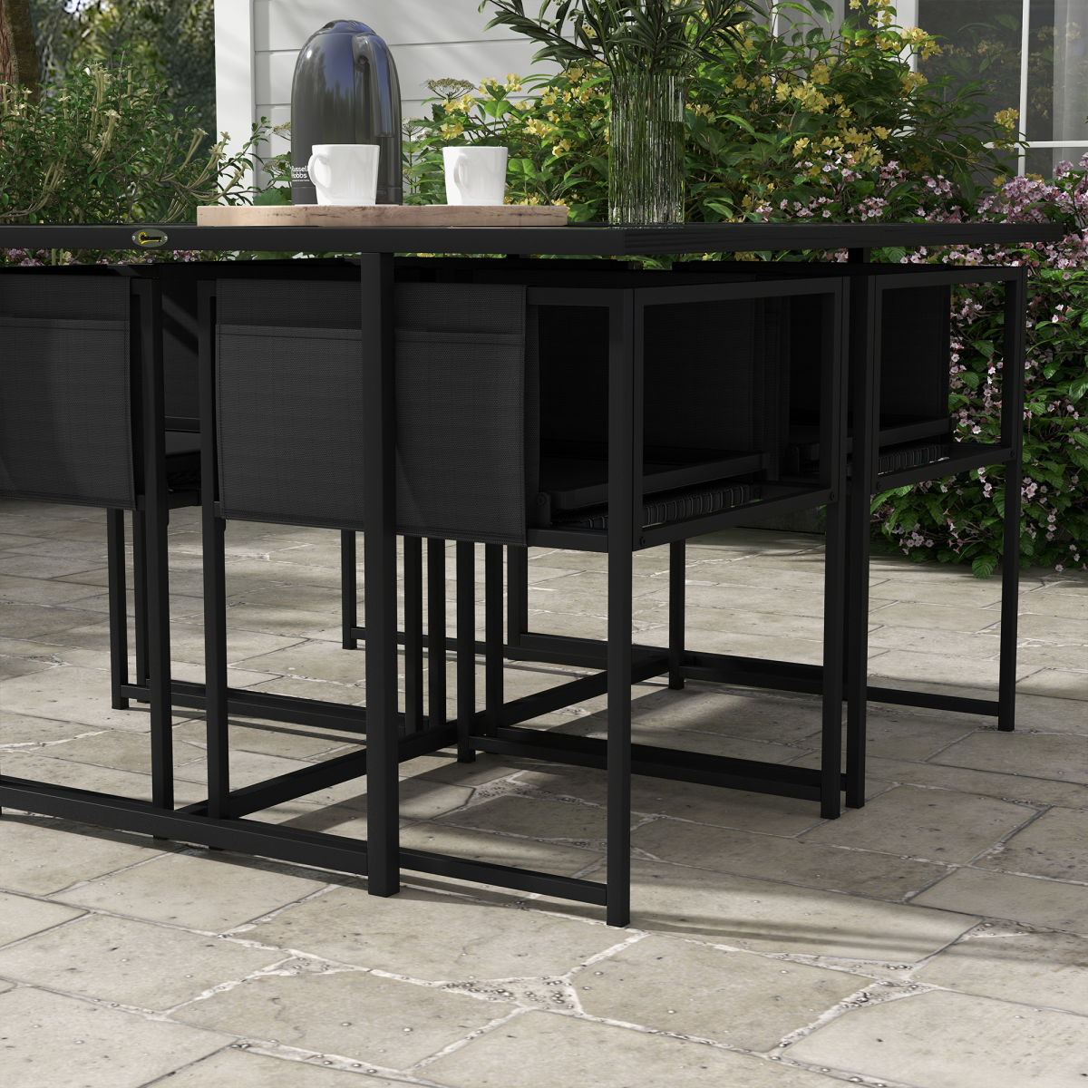 Outsunny 4 Seater Outdoor Table and Chairs with Adjustable Backrest for Garden