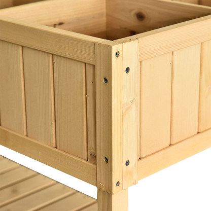 Fir Wood Raised Rectangular 8 Compartment Plant Stand Oak Tone