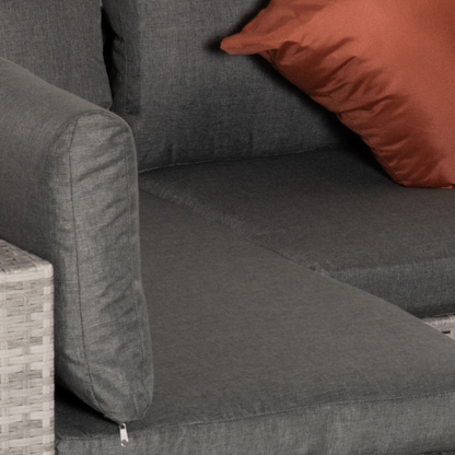 6-Seater Patio PE Rattan Sofa Set, w/ Tempered Glass Coffee Table Grey
