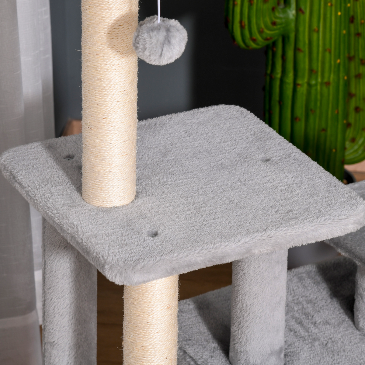 Cat Tree Tower w/ Scratching Posts Sisal Hanging Ball Condo 60 x 40 x 114cm