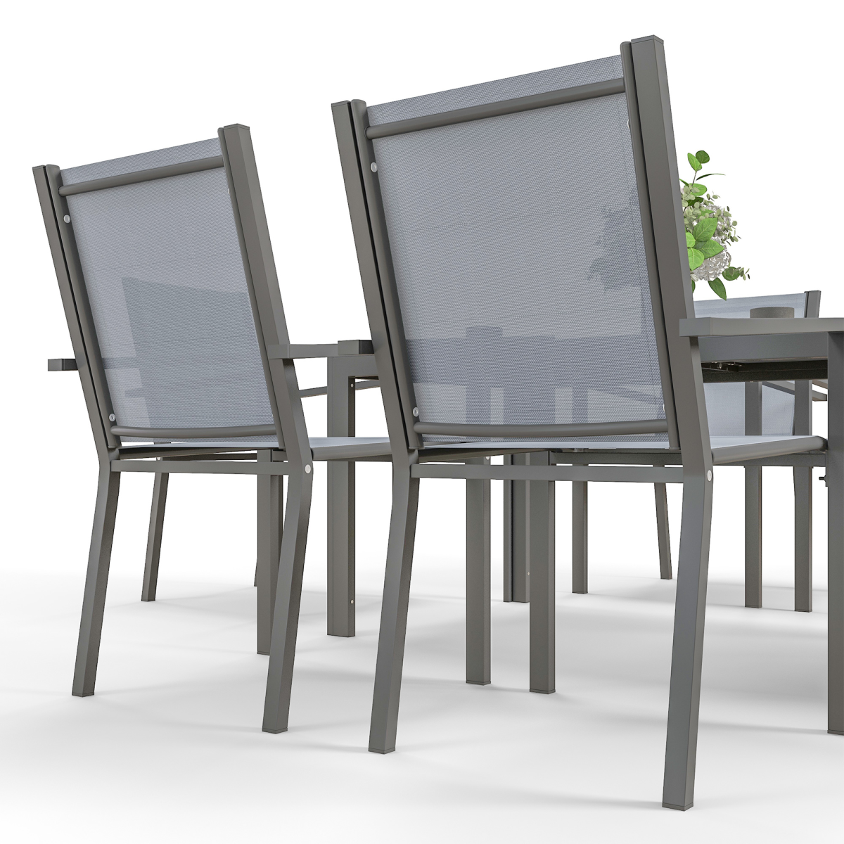 Outsunny 7 PCs Garden Dining Set, Wood-plastic Composite Table & 6 Chairs, Grey