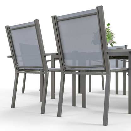 Outsunny 7 PCs Garden Dining Set, Wood-plastic Composite Table & 6 Chairs, Grey