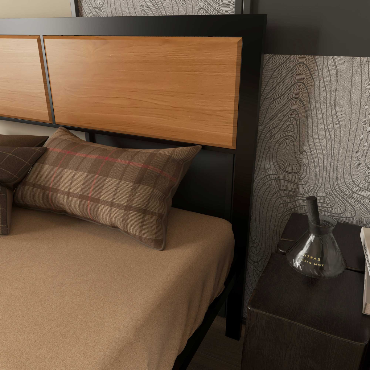Double Size Bed Frame Steel Bed Base with Headboard 147 x 197cm Brown