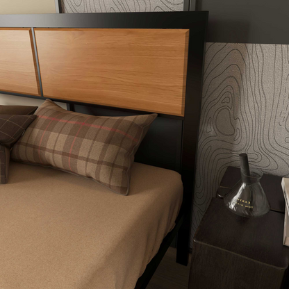 Double Size Bed Frame Steel Bed Base with Headboard 147 x 197cm Brown