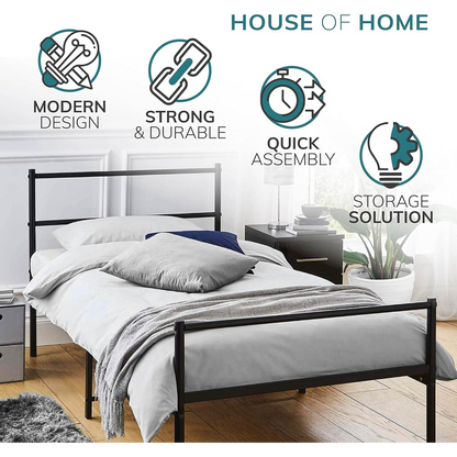 Extra Strong Single Metal Bed Frame In Silver