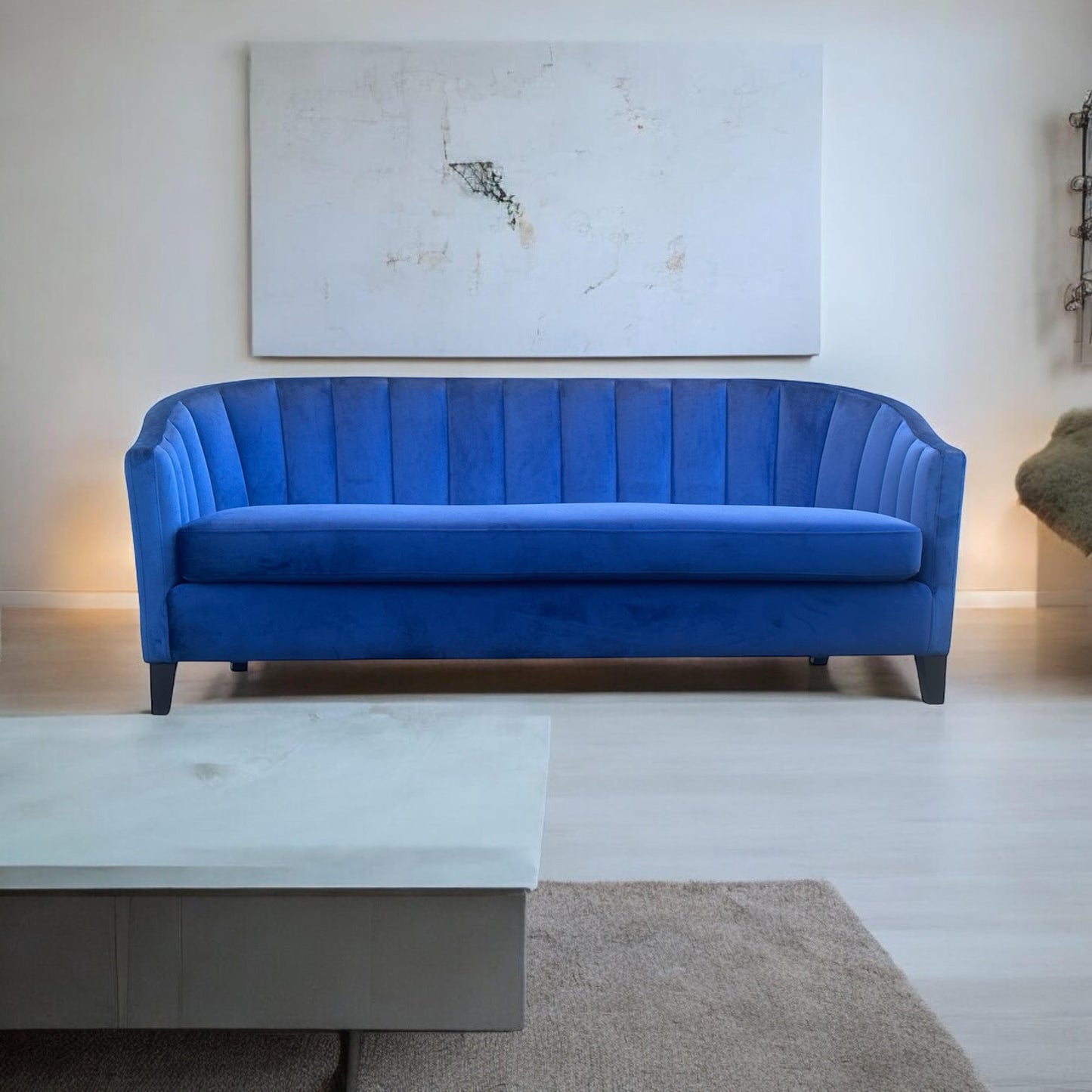 189CM 3 SEATER BLUE VELVET SOFA
