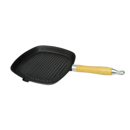 Grill Pan with Wooden Handle Cast Iron 20x20 cm