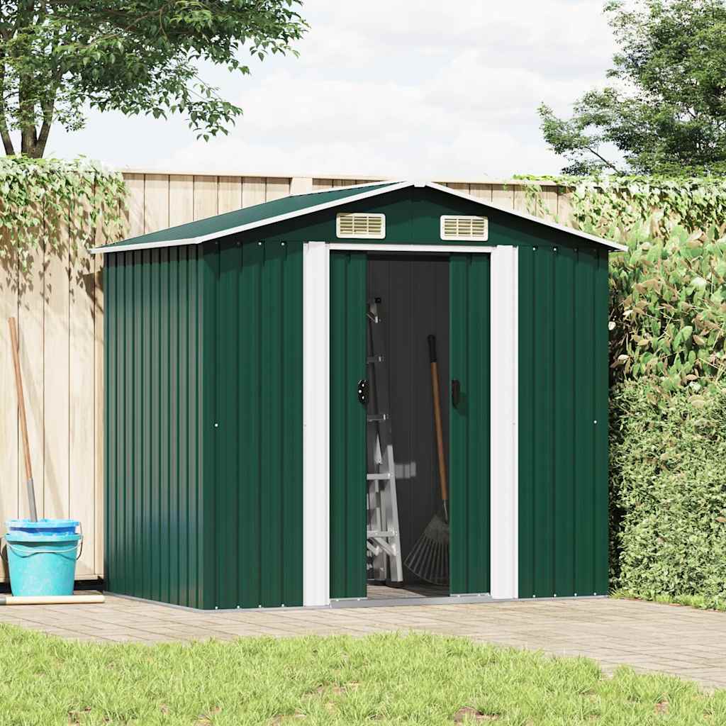 Garden Storage Shed Green Metal 204x132x186 cm