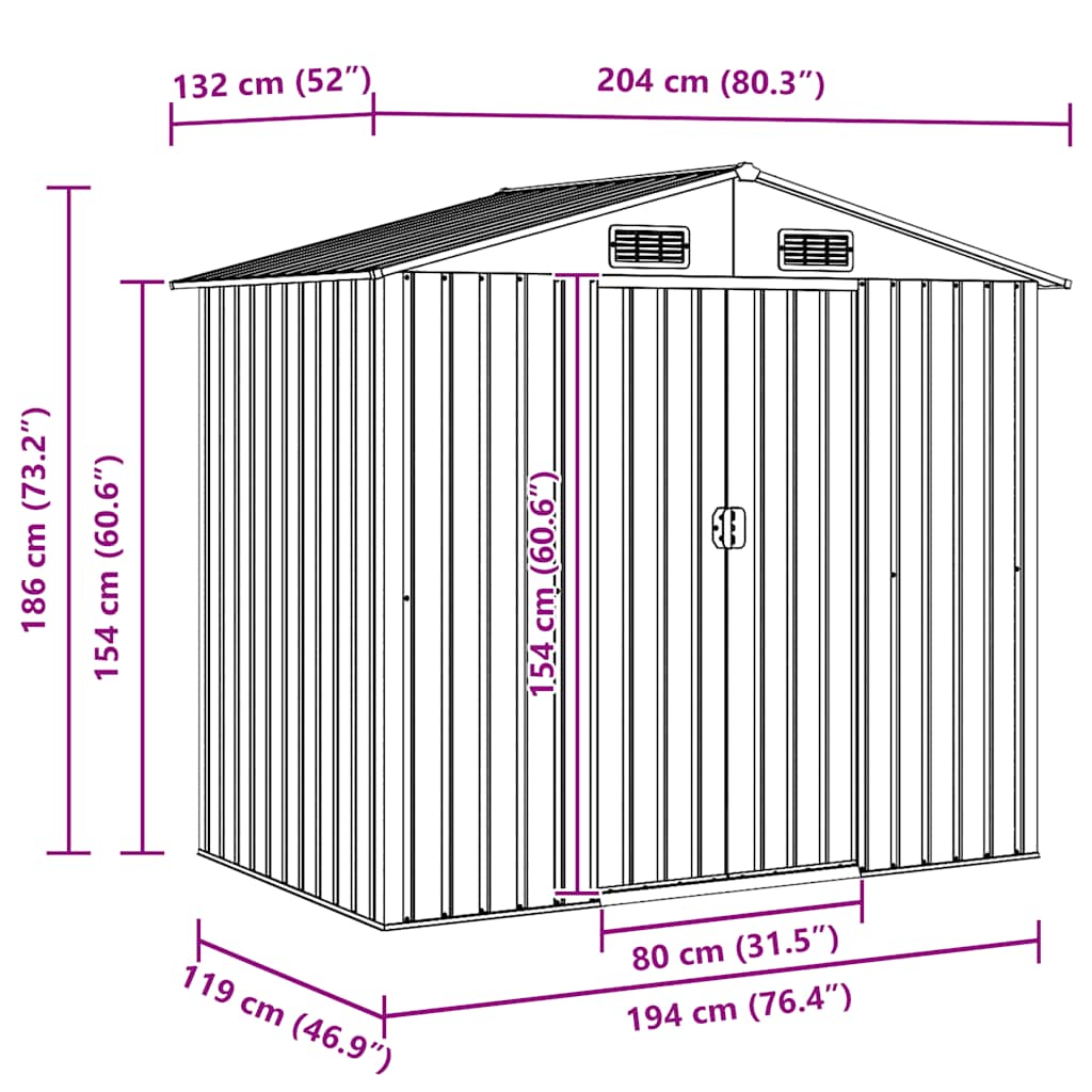 Garden Storage Shed Green Metal 204x132x186 cm