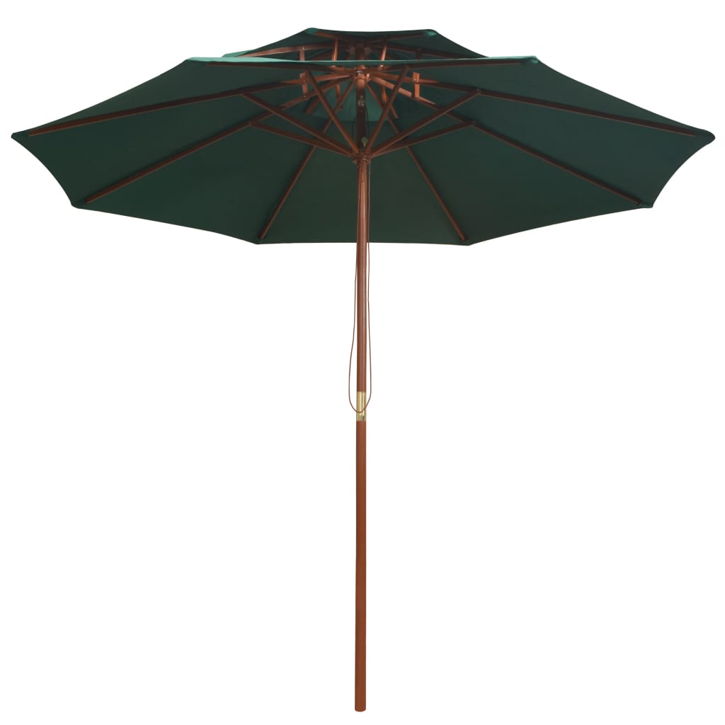 Double Decker Garden Parasol 270x270 cm Wooden Pole Green